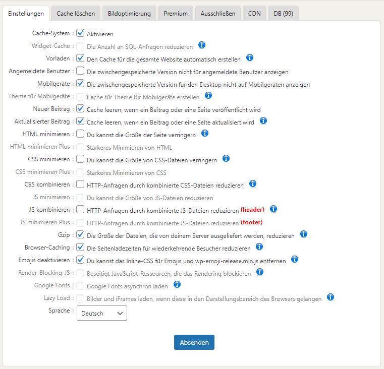 5 kostenlose WordPress-Plug-ins, die du unbedingt kennen musst! 1 Einstellungen für WordPress-Plug-in WP Fastest Cache